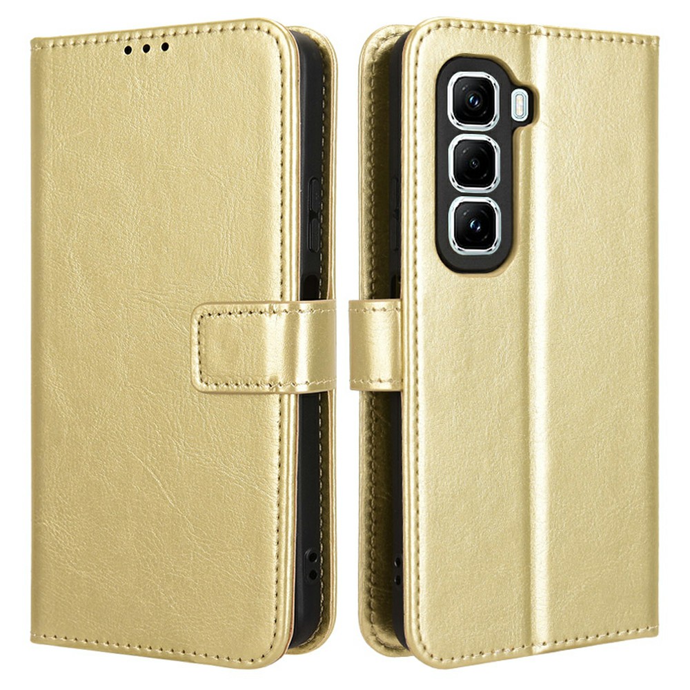 For Infinix Hot 50 Pro 4G X6881 Case Crazy Horse Texture PU Leather Phone Wallet Cover - Gold