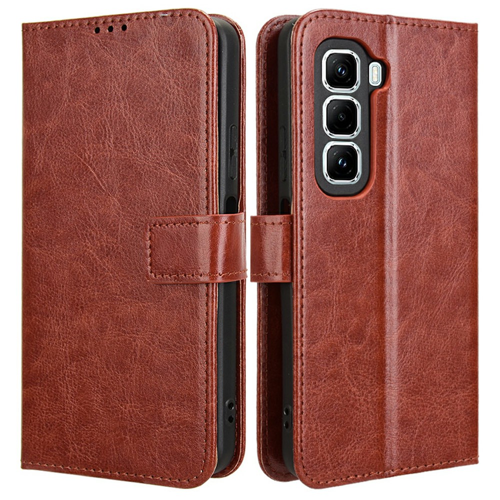 For Infinix Hot 50 Pro 4G X6881 Case Crazy Horse Texture PU Leather Phone Wallet Cover - Brown