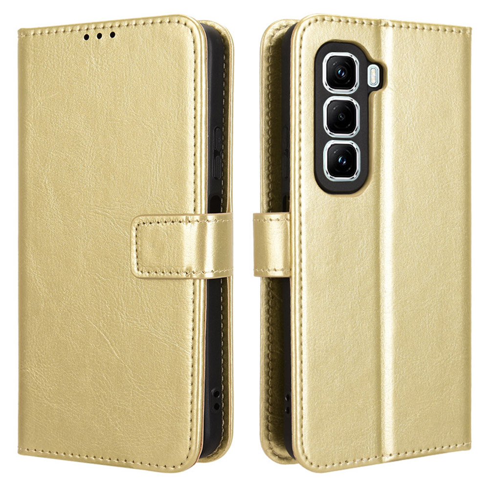For Infinix Hot 50 Pro+ 4G X6880 Case Crazy Horse Texture PU Leather Phone Wallet Cover - Gold