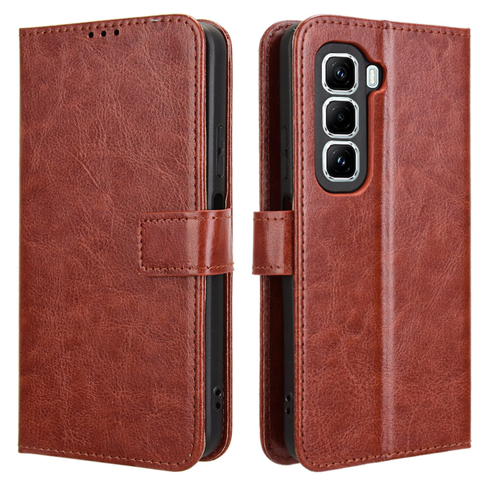For Infinix Hot 50 Pro+ 4G X6880 Case Crazy Horse Texture PU Leather Phone Wallet Cover - Brown