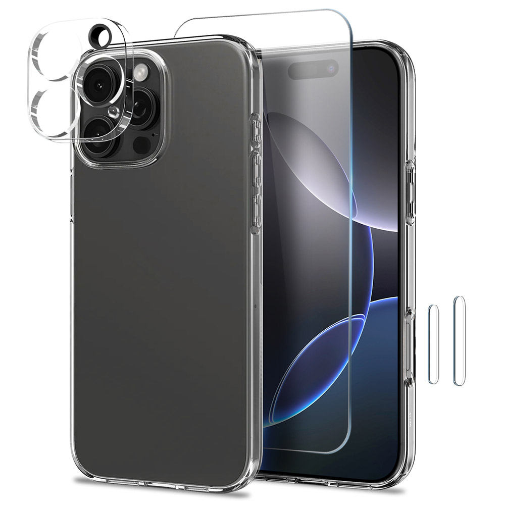 NORTHJO for iPhone 16 Pro TPU Clear Phone Case with Tempered Glass Screen Protector and Lens Film