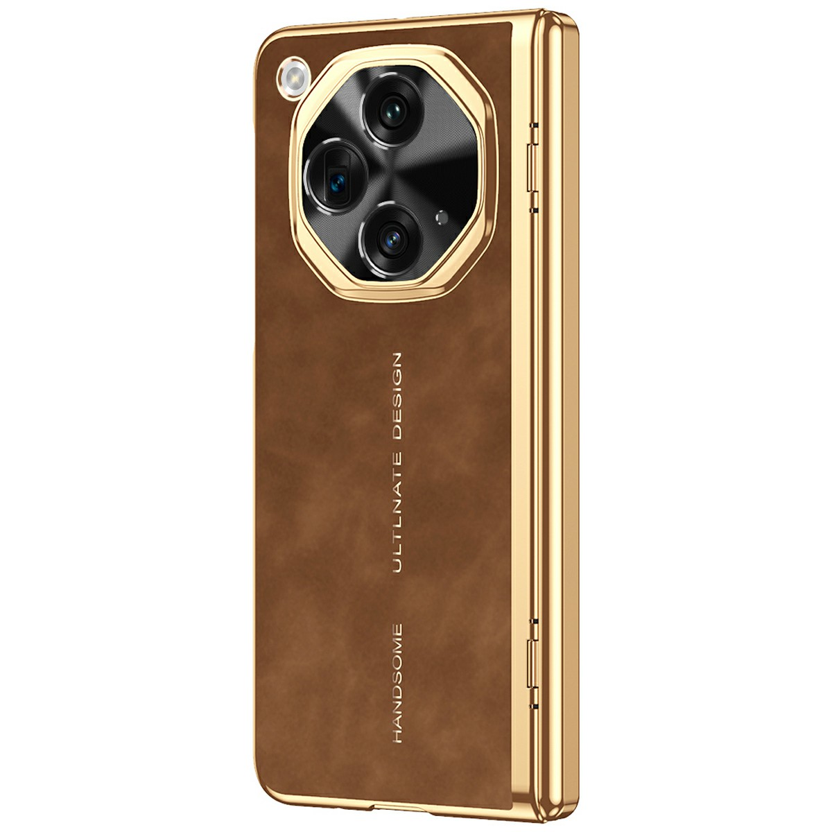 For Oppo Find N3 5G Phone Case with Tempered Glass Film Electroplating Leather+PC Mobile Cover - Brown