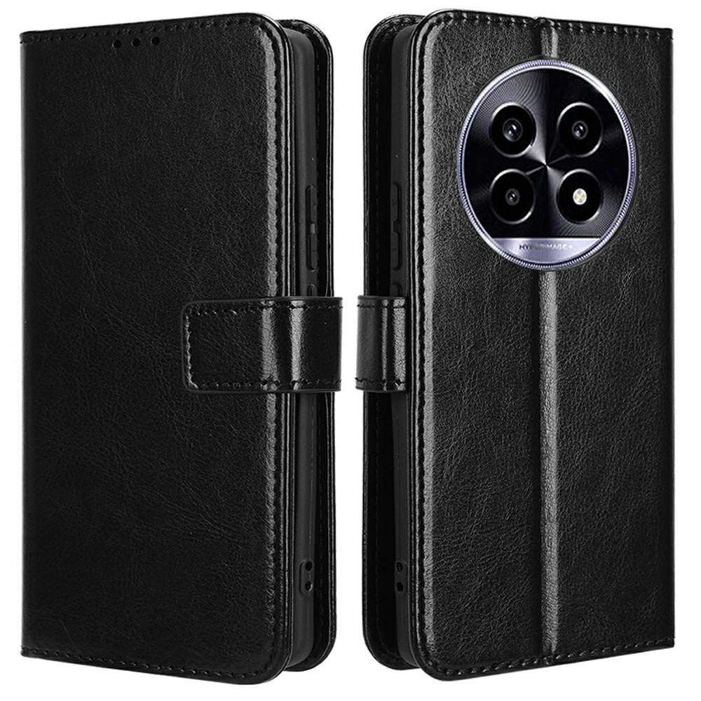 For Realme 13+ 5G / 13 Pro 5G (China) Case Crazy Horse Texture PU Leather Phone Wallet Cover - Black