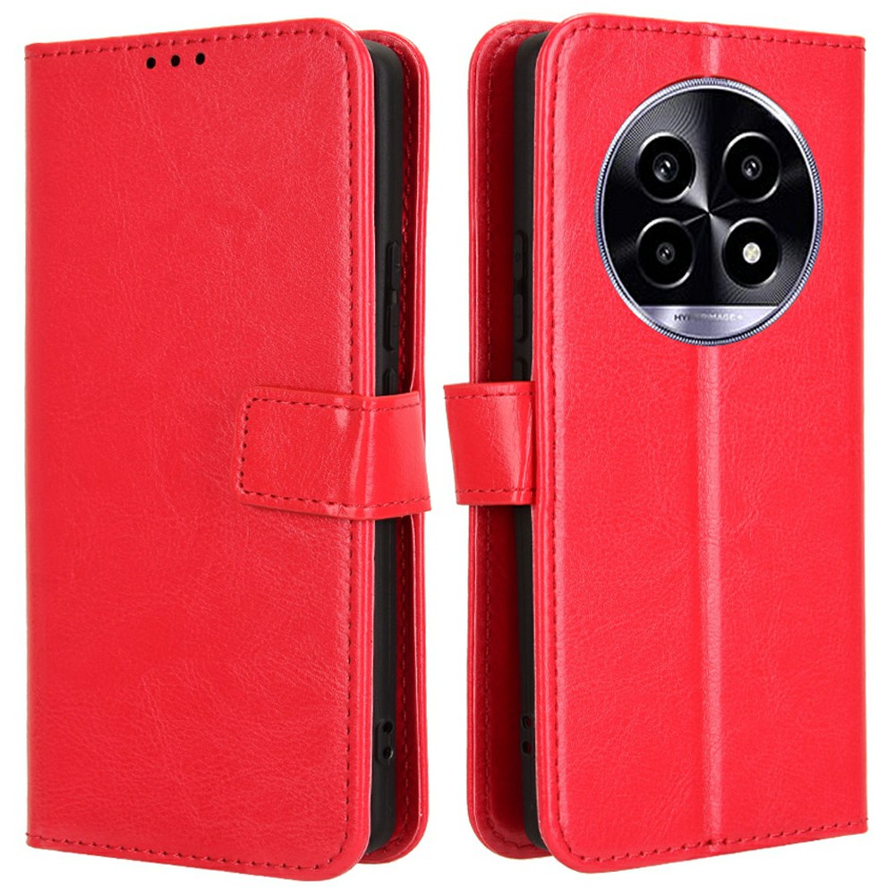 For Realme 13+ 5G / 13 Pro 5G (China) Case Crazy Horse Texture PU Leather Phone Wallet Cover - Red