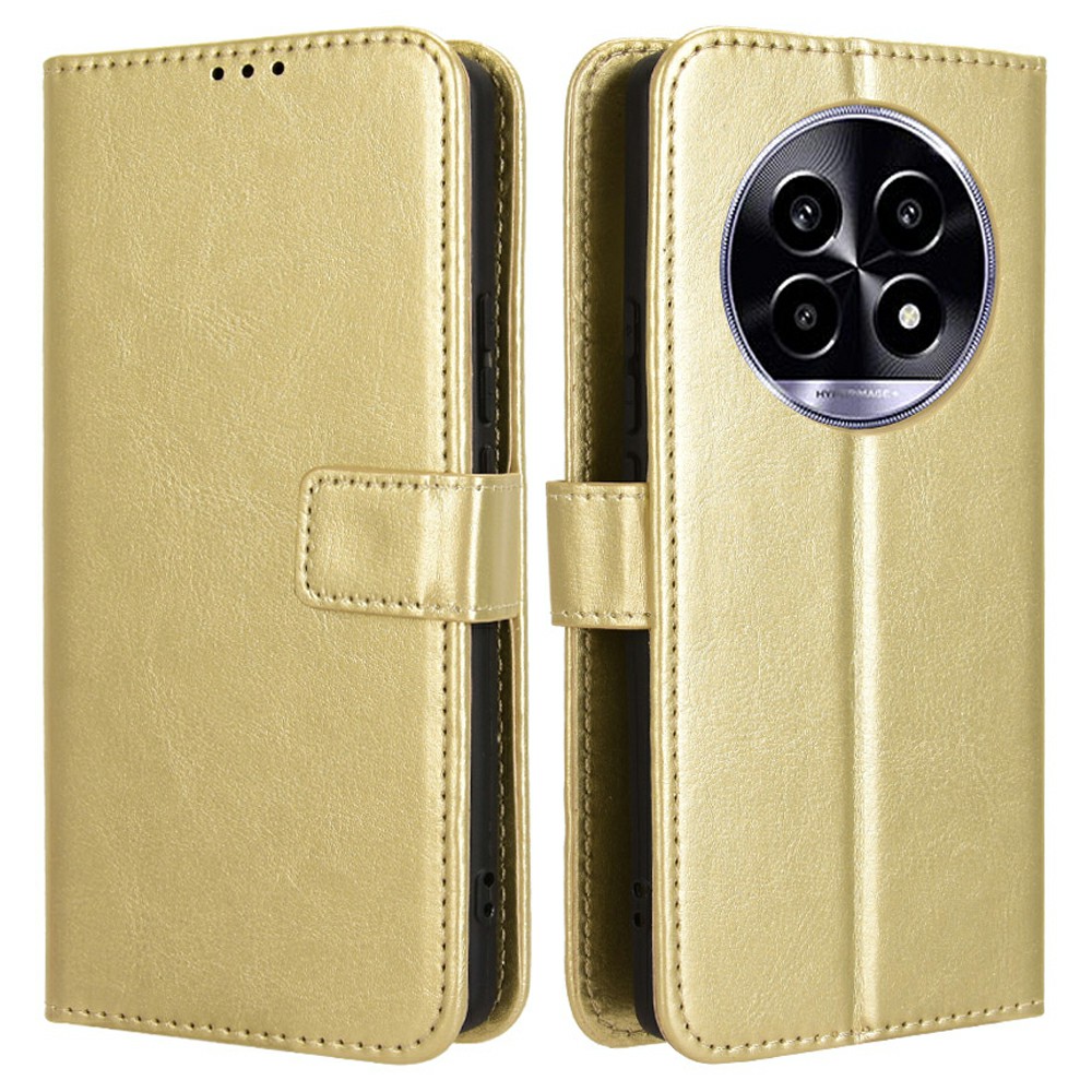 For Realme 13+ 5G / 13 Pro 5G (China) Case Crazy Horse Texture PU Leather Phone Wallet Cover - Gold