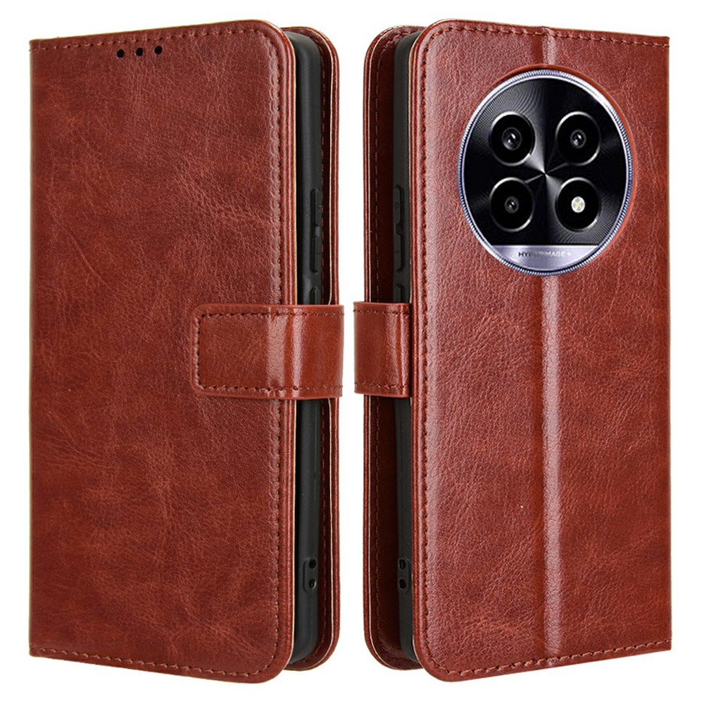 For Realme 13+ 5G / 13 Pro 5G (China) Case Crazy Horse Texture PU Leather Phone Wallet Cover - Brown
