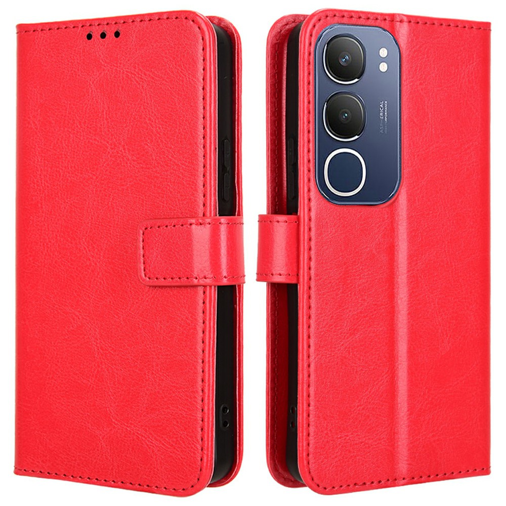 For vivo Y19s 4G / Y29 5G Case Crazy Horse Texture PU Leather Phone Wallet Cover - Red