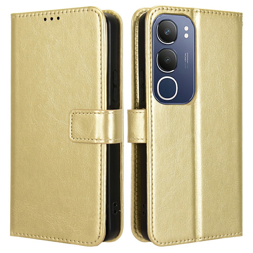 For vivo Y19s 4G / Y29 5G Case Crazy Horse Texture PU Leather Phone Wallet Cover - Gold