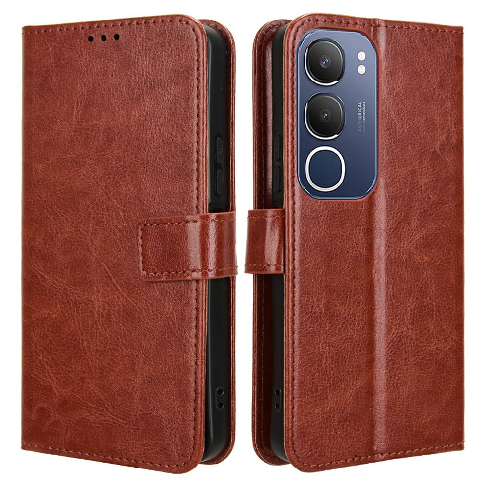 For vivo Y19s 4G / Y29 5G Case Crazy Horse Texture PU Leather Phone Wallet Cover - Brown