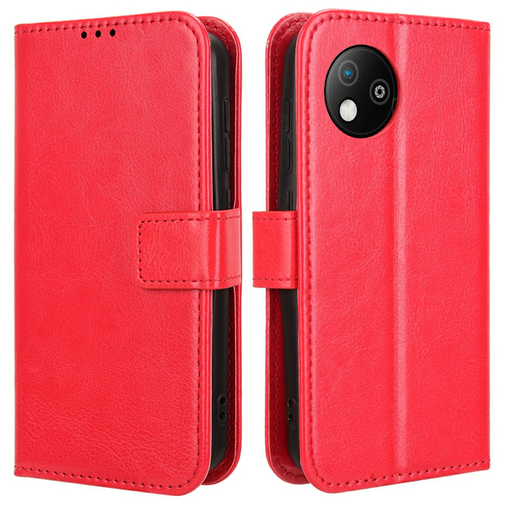 For ZTE Blade A35 Lite / A35 Core Case Crazy Horse Texture PU Leather Phone Wallet Cover - Red