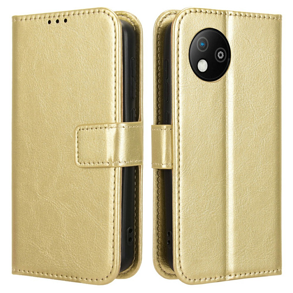 For ZTE Blade A35 Lite / A35 Core Case Crazy Horse Texture PU Leather Phone Wallet Cover - Gold