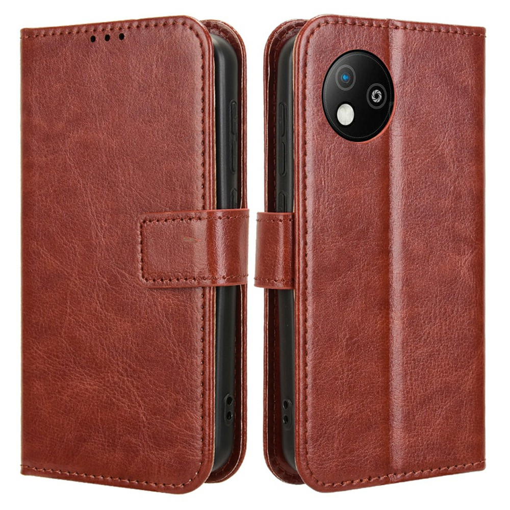 For ZTE Blade A35 Lite / A35 Core Case Crazy Horse Texture PU Leather Phone Wallet Cover - Brown
