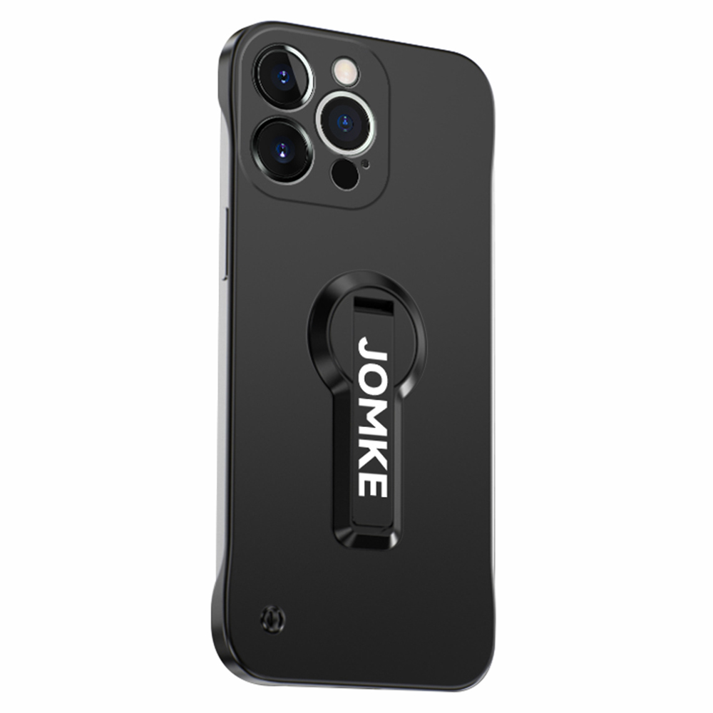 For iPhone 15 Pro Case Hard PC Frameless Baking Paint Kickstand Phone Cover - Black