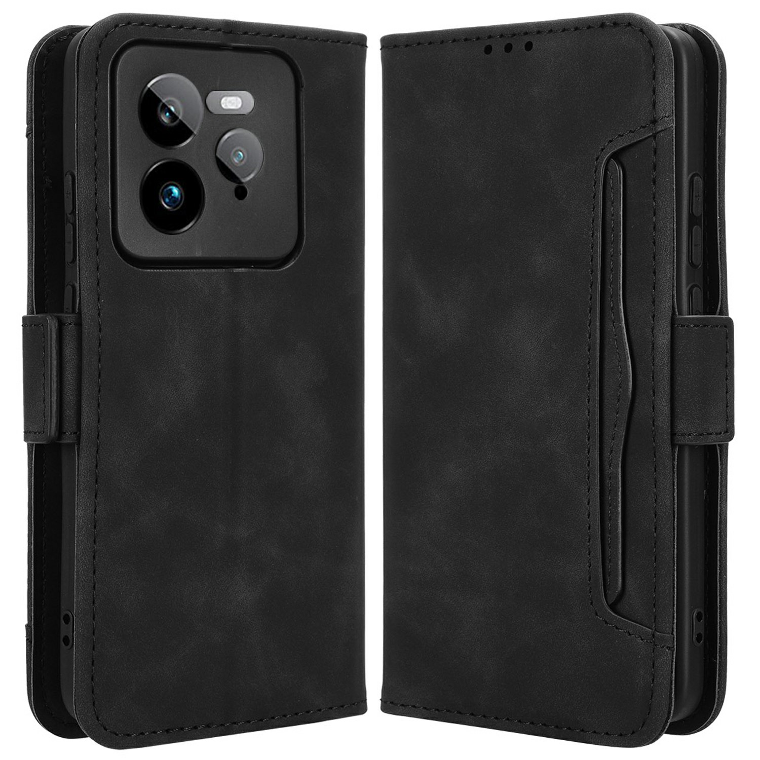 For Realme GT 7 Pro 5G Leather Case Phone Wallet Cover with Multiple Card Slots - Black