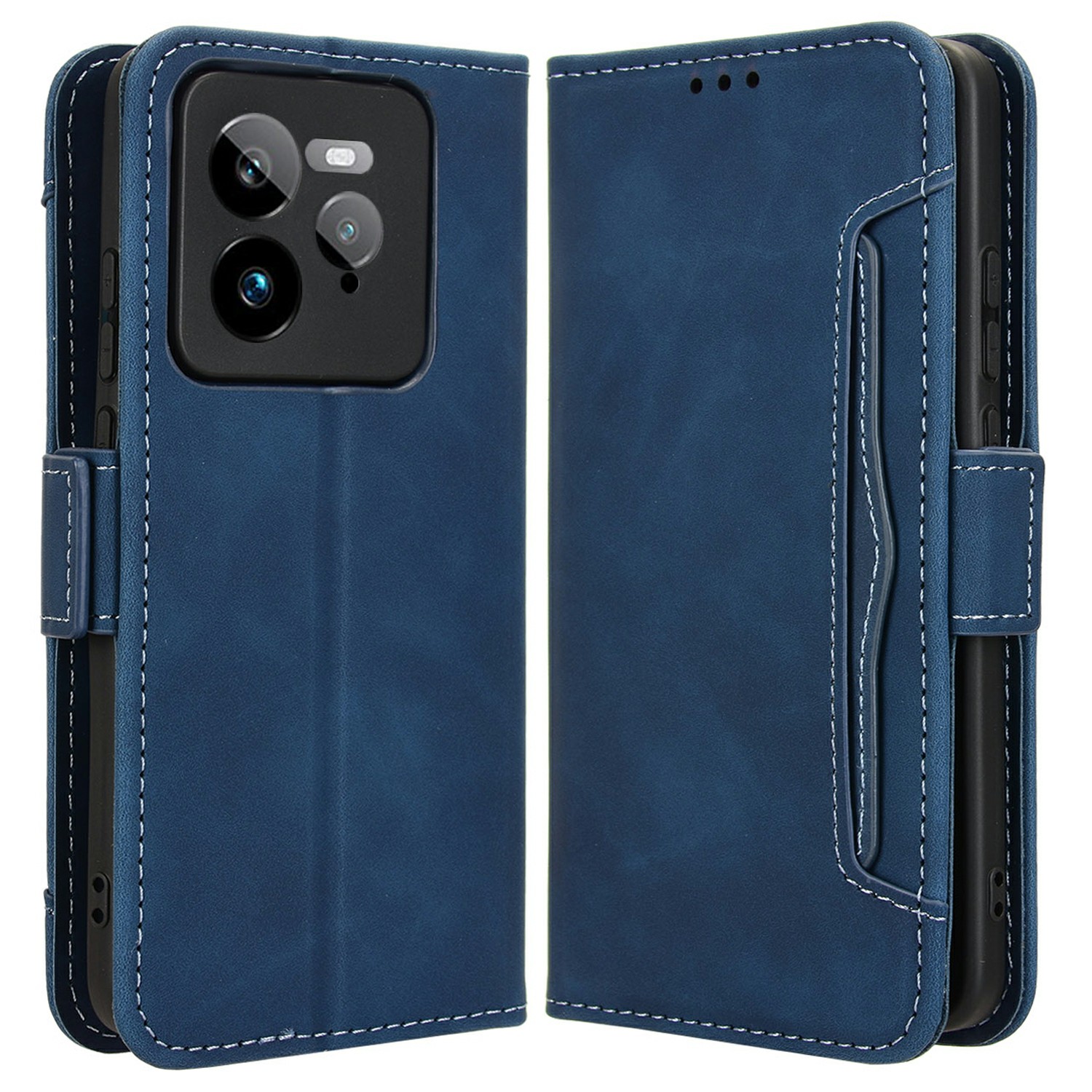 For Realme GT 7 Pro 5G Leather Case Phone Wallet Cover with Multiple Card Slots - Blue