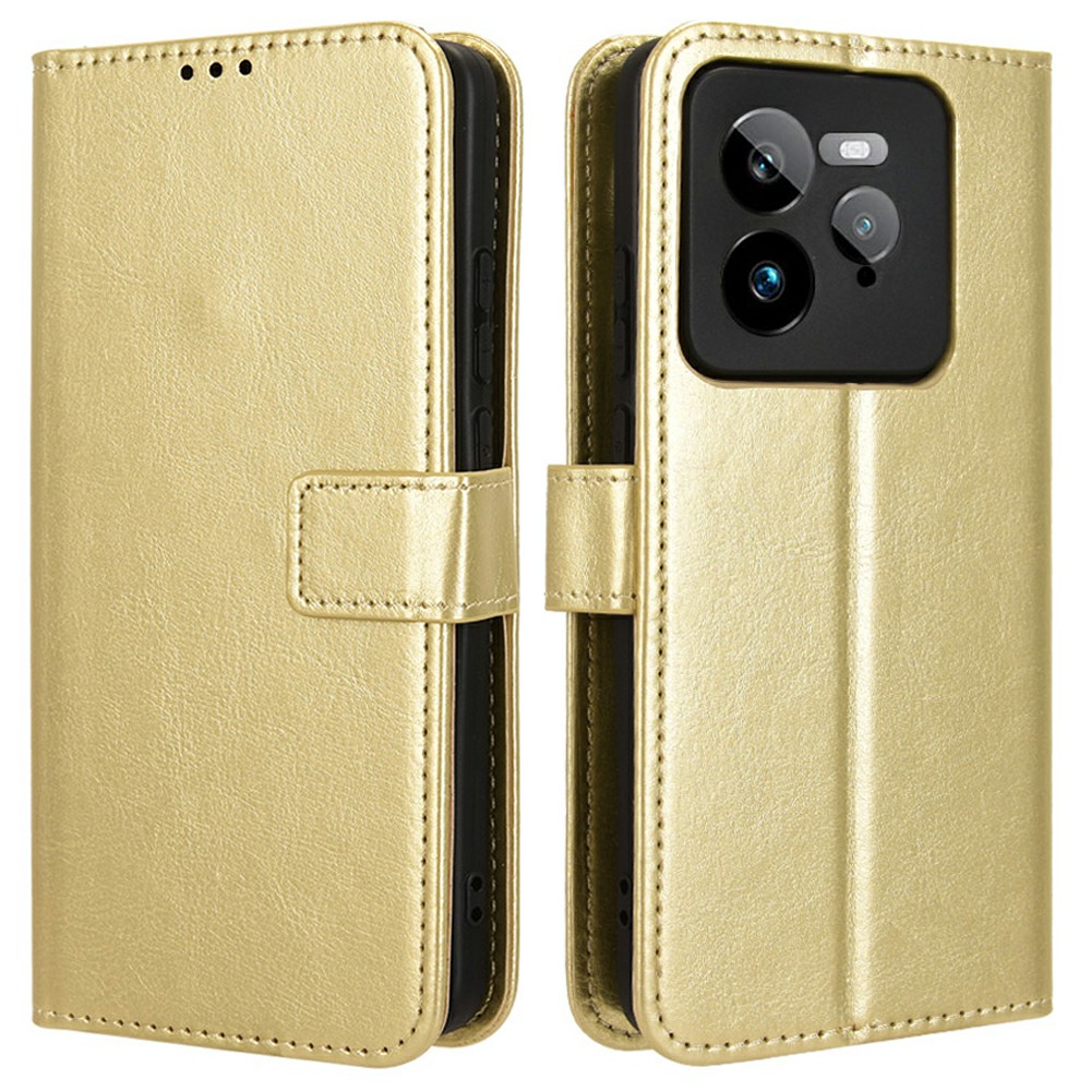 For Realme GT 7 Pro 5G Case Crazy Horse Texture PU Leather Phone Wallet Cover - Gold