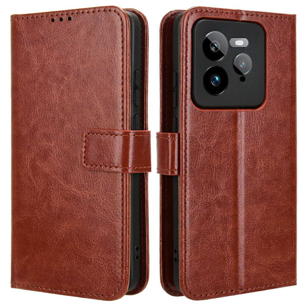 For Realme GT 7 Pro 5G Case Crazy Horse Texture PU Leather Phone Wallet Cover - Brown