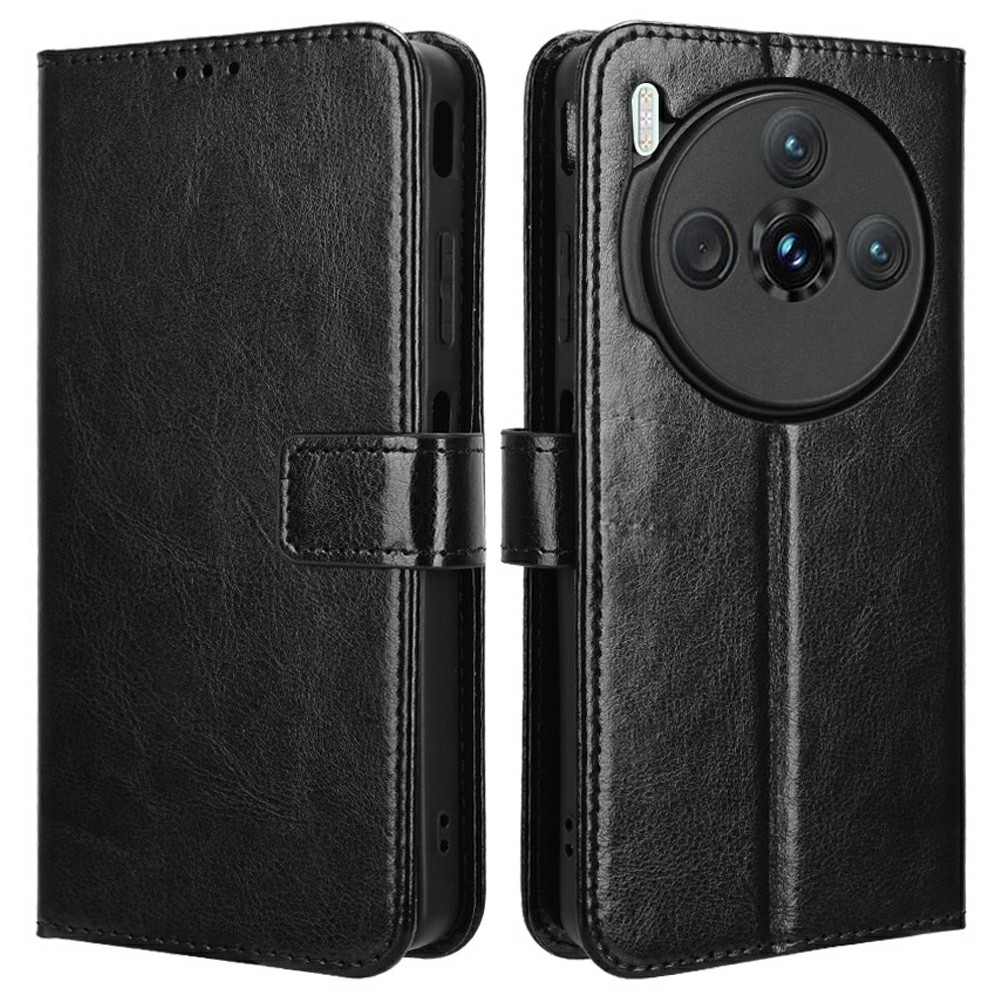 For ZTE nubia Z60S Pro 5G Case Crazy Horse Texture PU Leather Phone Wallet Cover - Black