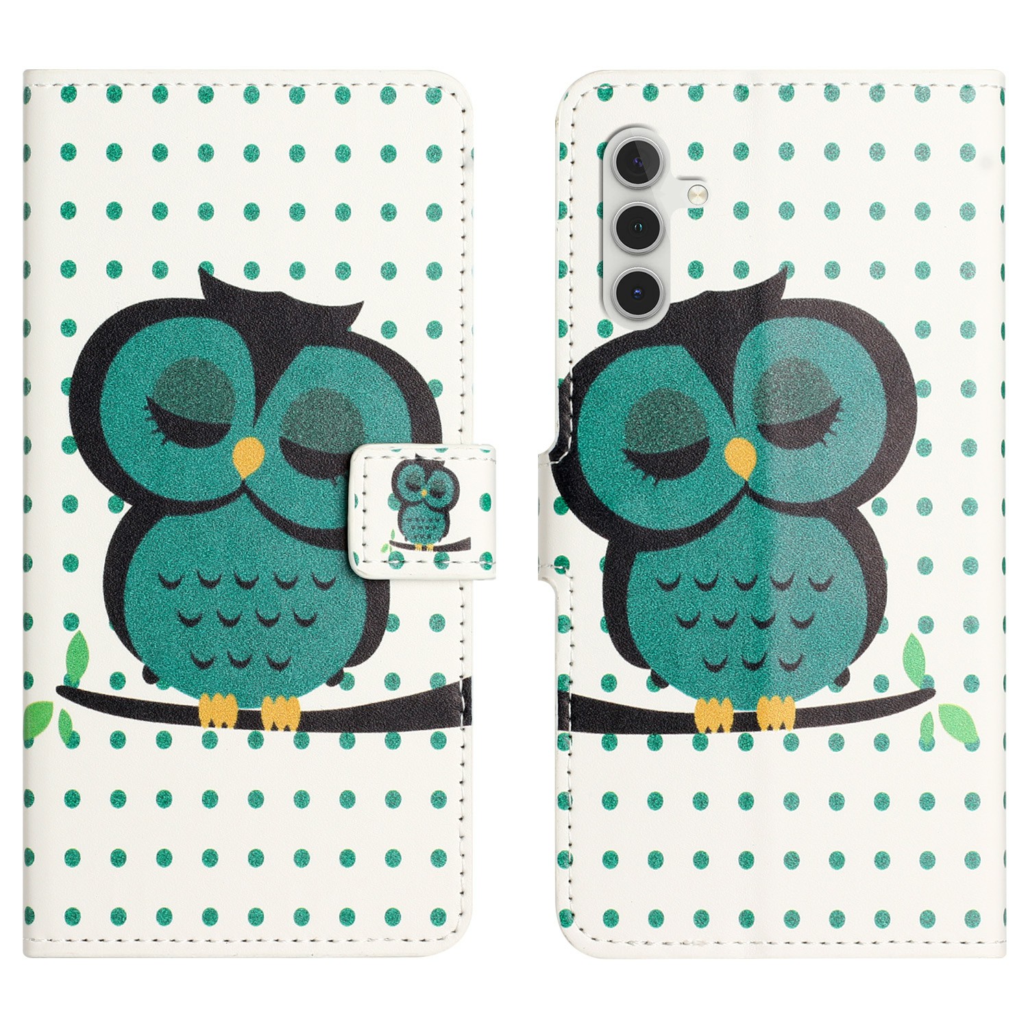 For Samsung Galaxy A17 5G / A17 4G / A26 5G Case Pattern Print PU Leather Wallet Phone Cover - Dots Owl