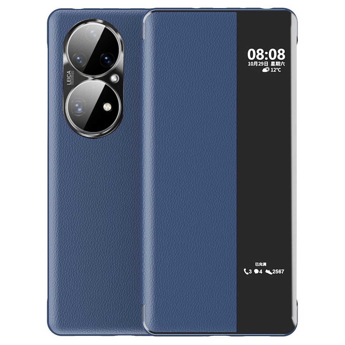 

Auto -wake / Schlaf PU Leder Telefonhülle Für Huawei P50 Pro 4G, Berührung Der Schaltfläche Volle Schutzabdeckung Mit Ansichtsfenster - Saphir, Huawei P50 Pro 4G
