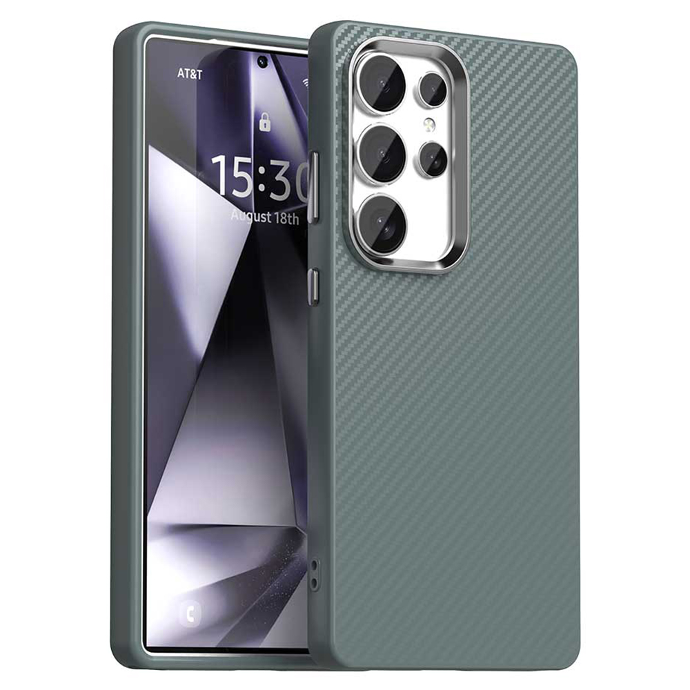 For Samsung Galaxy S25 Ultra Case Cell Phone Hybrid Back Cover Carbon Fiber Texture - Grey