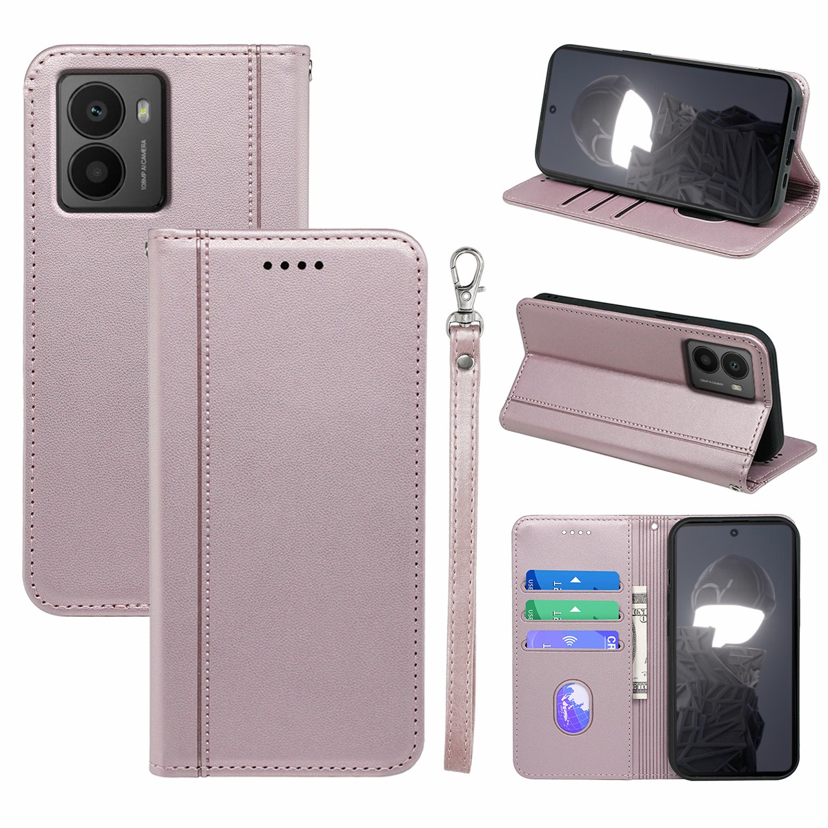 HX01 For HMD Fusion 5G Wallet Case Magnetic Closing PU Leather Phone Cover - Rose Gold