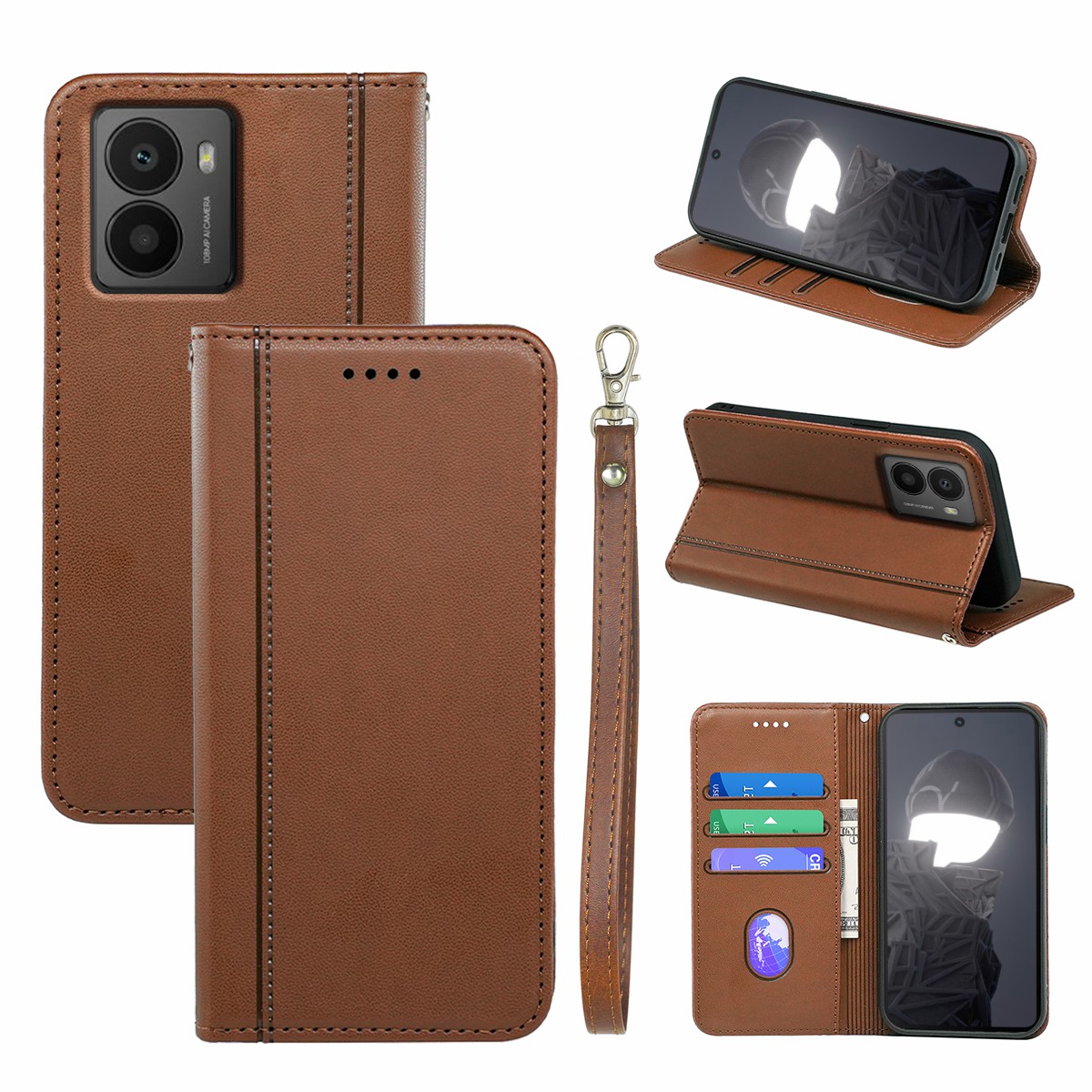 HX01 For HMD Fusion 5G Wallet Case Magnetic Closing PU Leather Phone Cover - Brown