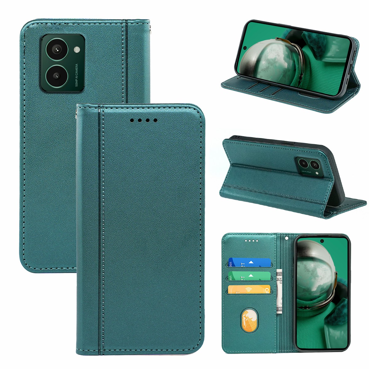 HX01 For HMD Pulse Pro Wallet Case Magnetic Closing PU Leather Phone Cover - Green