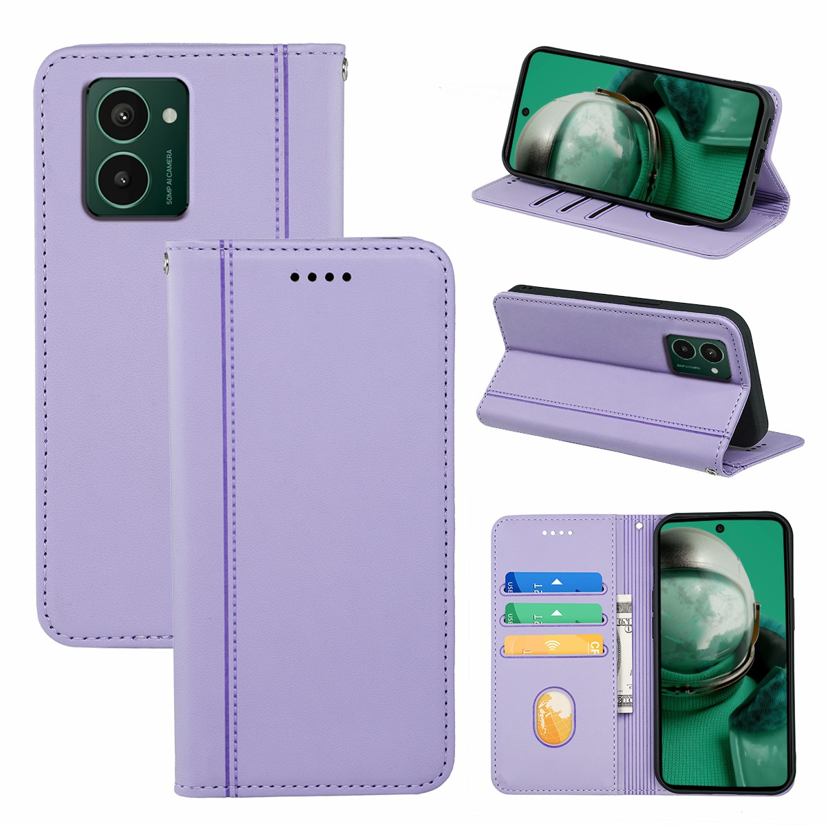 HX01 For HMD Pulse Pro Wallet Case Magnetic Closing PU Leather Phone Cover - Purple