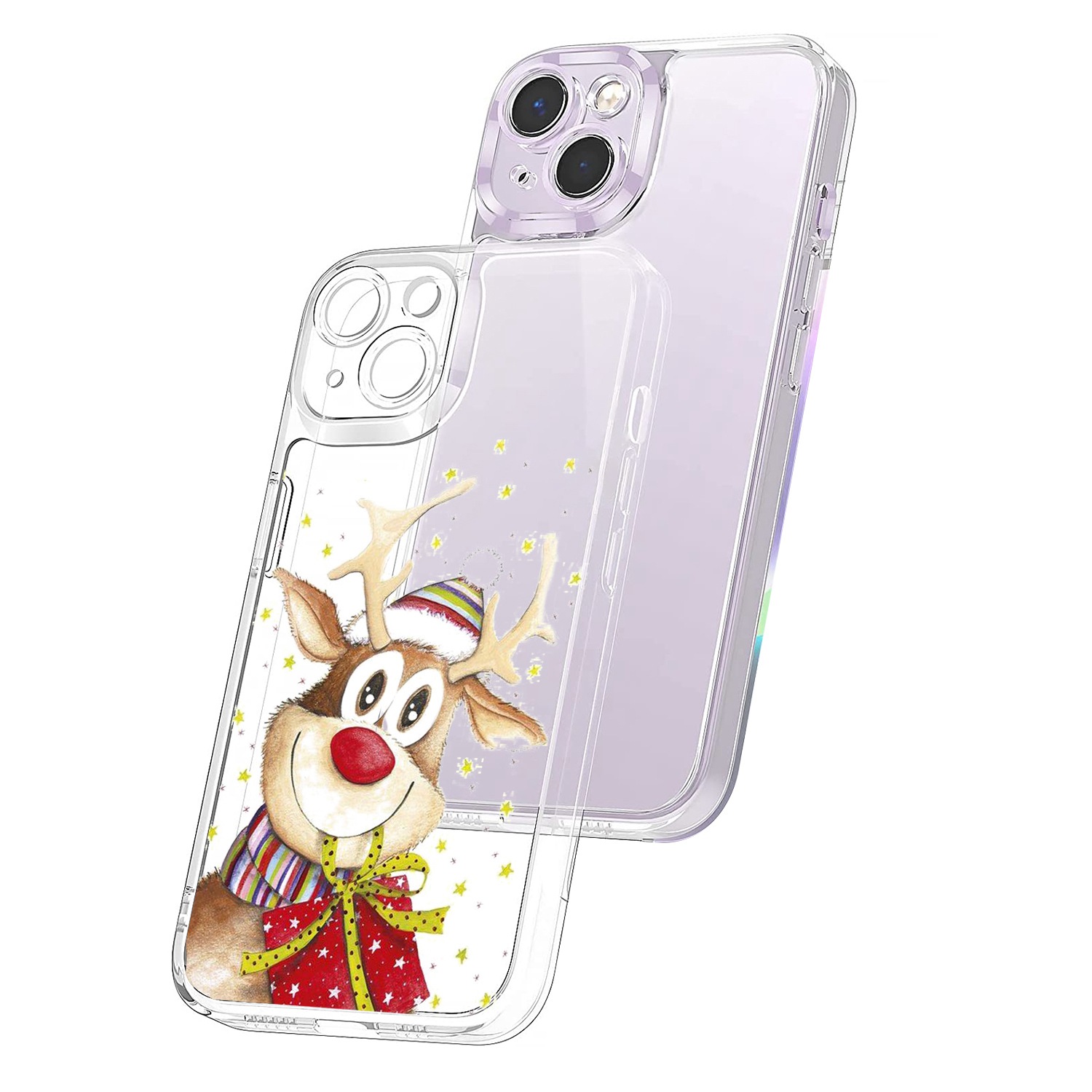 

For iPhone 13 6.1 inch Clear Christmas Pattern Printing Case Soft TPU 1.5mm Thick Precise Cutout Lens Protective Phone Cover - Deer Sending Gifts, iPhone 13