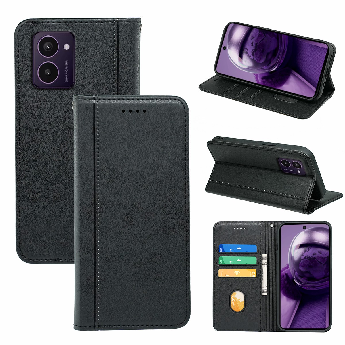 HX01 For HMD Pulse  /  Pulse+ Wallet Case Magnetic Closing PU Leather Phone Cover - Black