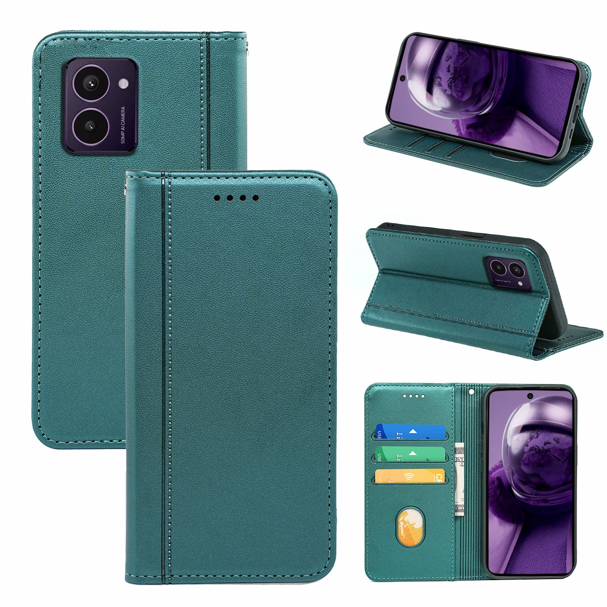 HX01 For HMD Pulse  /  Pulse+ Wallet Case Magnetic Closing PU Leather Phone Cover - Green