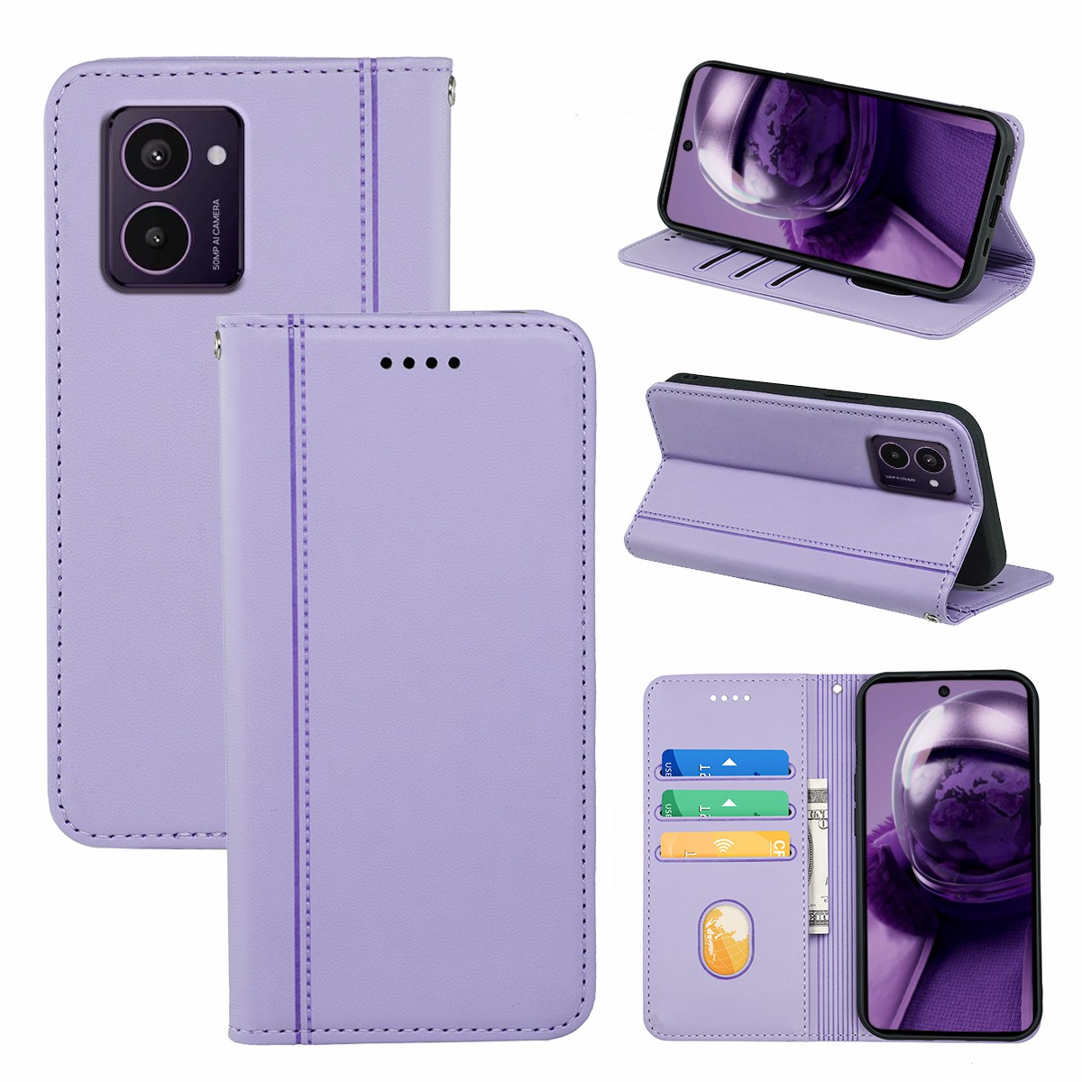 HX01 For HMD Pulse  /  Pulse+ Wallet Case Magnetic Closing PU Leather Phone Cover - Purple