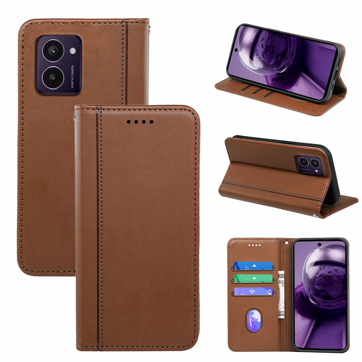 HX01 For HMD Pulse  /  Pulse+ Wallet Case Magnetic Closing PU Leather Phone Cover - Brown