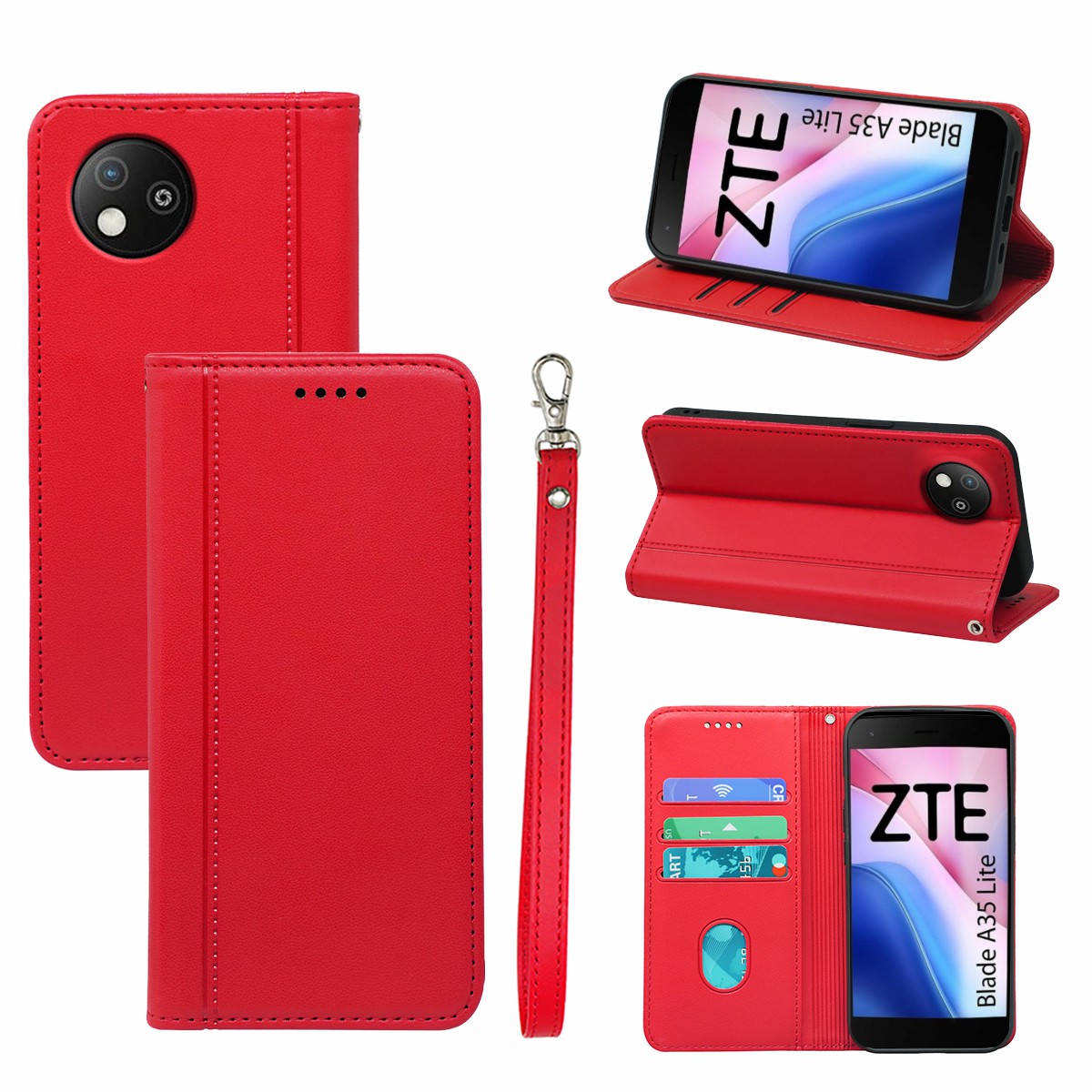 HX01 For ZTE Blade A35 Lite Wallet Case Magnetic Closing PU Leather Phone Cover - Red