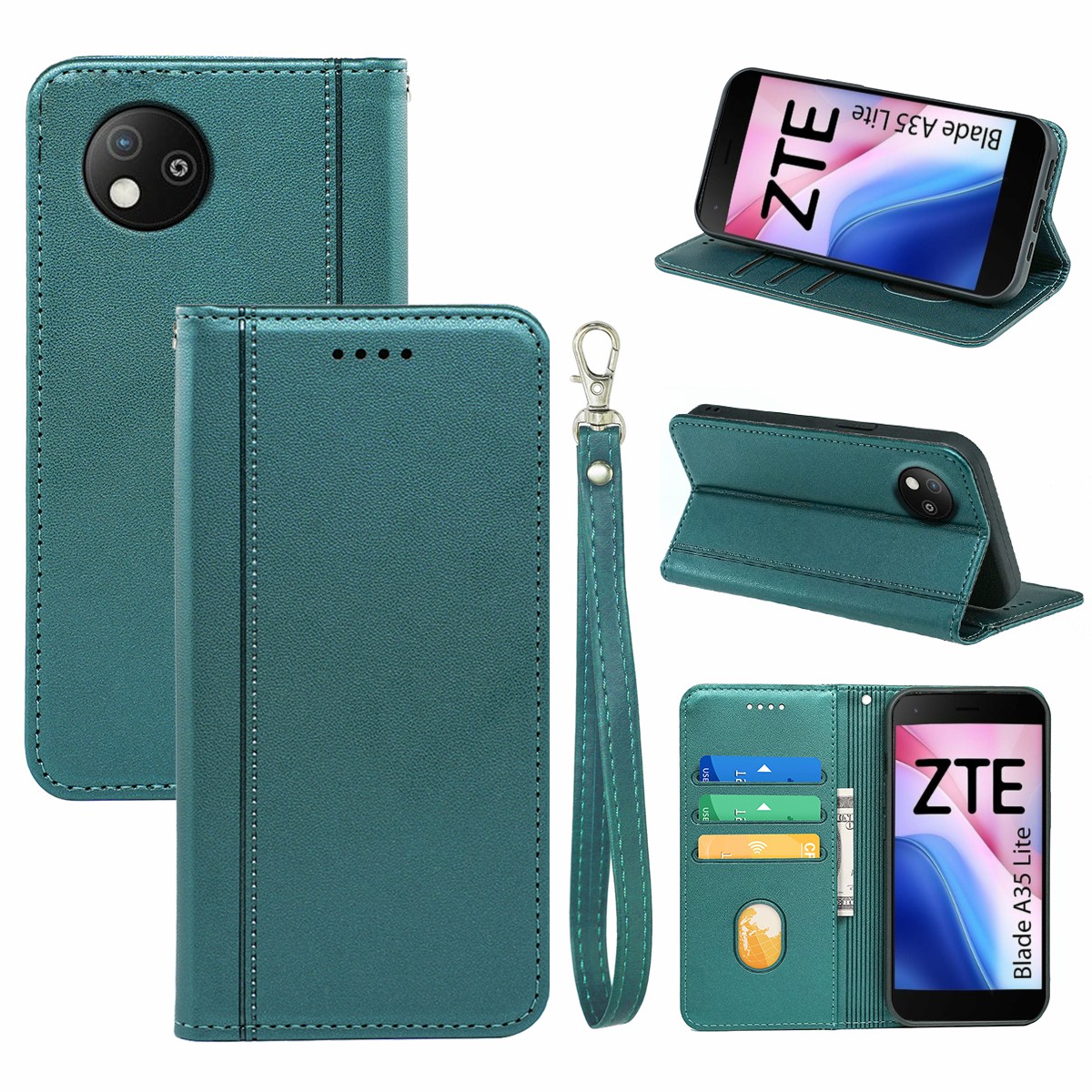 HX01 For ZTE Blade A35 Lite Wallet Case Magnetic Closing PU Leather Phone Cover - Green