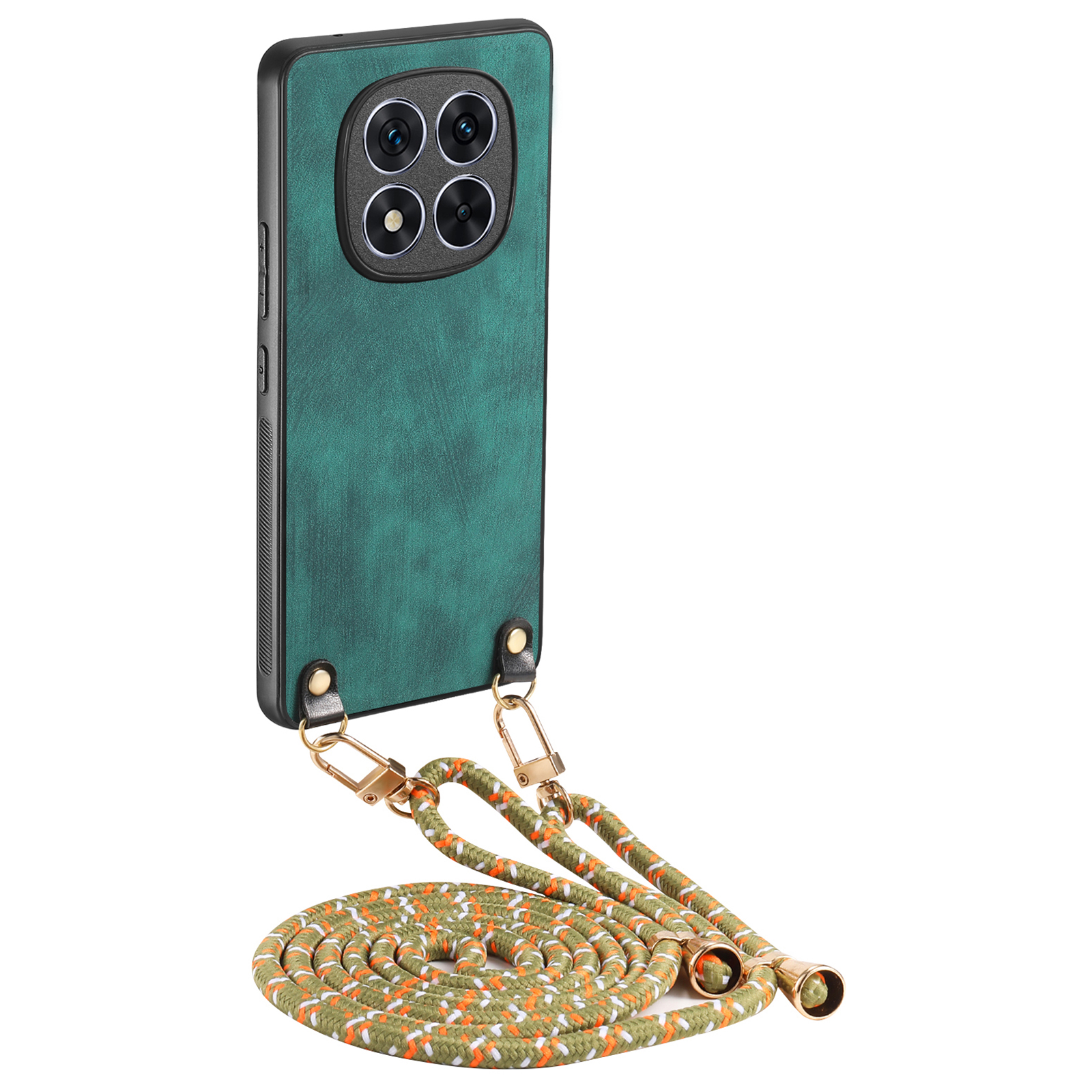 For Xiaomi Redmi Note 14 Pro+ 5G Case Retro Texture Leather Coated PC+TPU Phone Cover with Hanging Rope - Green