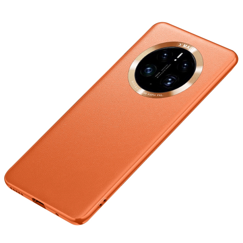 

Für Huawei Mate 50 Pro 4G Telefonhülle, Metall -objektivdesign Strukturierte PU -lederbeschichtung TPU + PC Protector Shell - Orange, Huawei Mate 50 Pro 4G