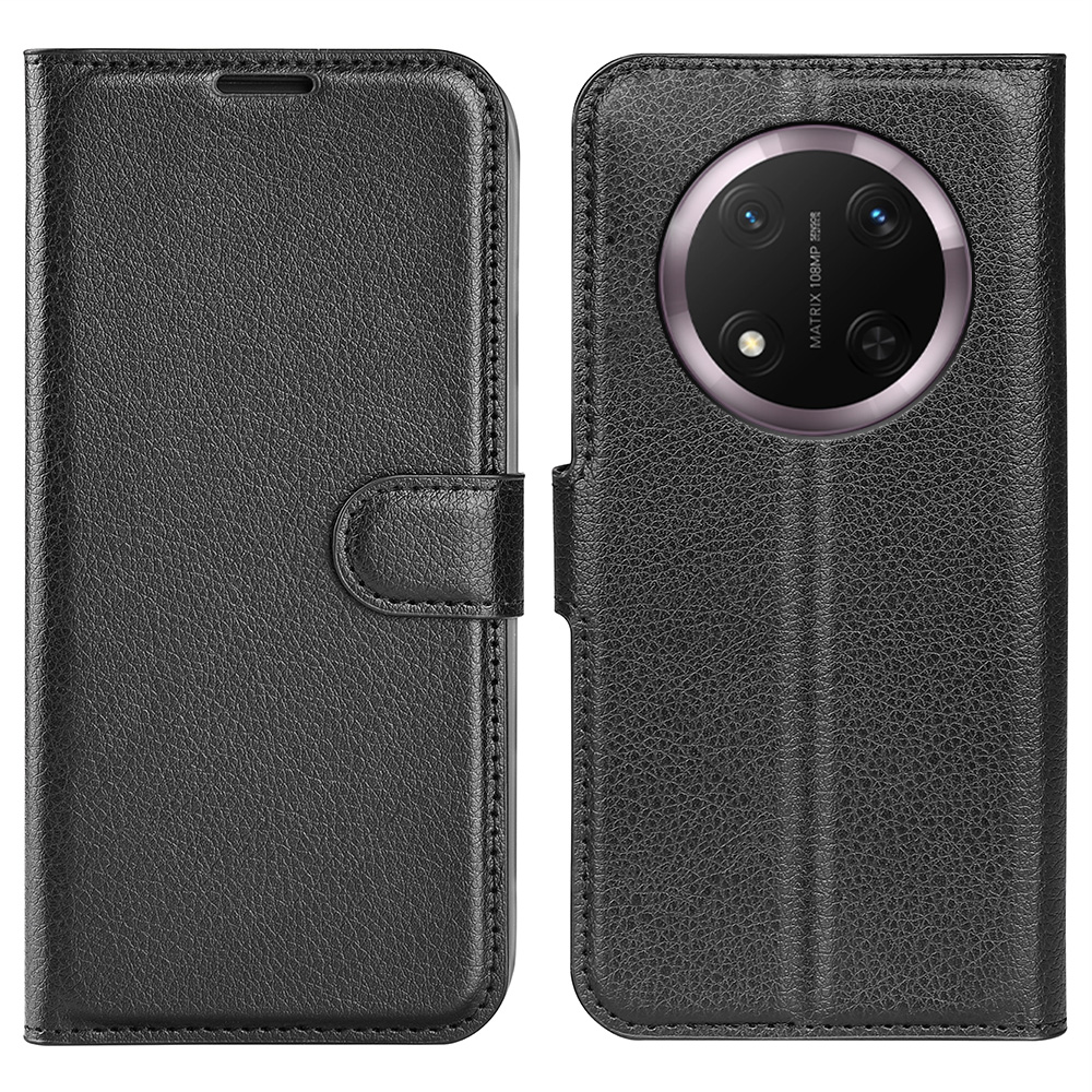 For Honor Magic7 Lite 5G / X9c 5G / X60 Pro 5G Case Litchi Texture Shockproof Leather Wallet Phone Cover - Black