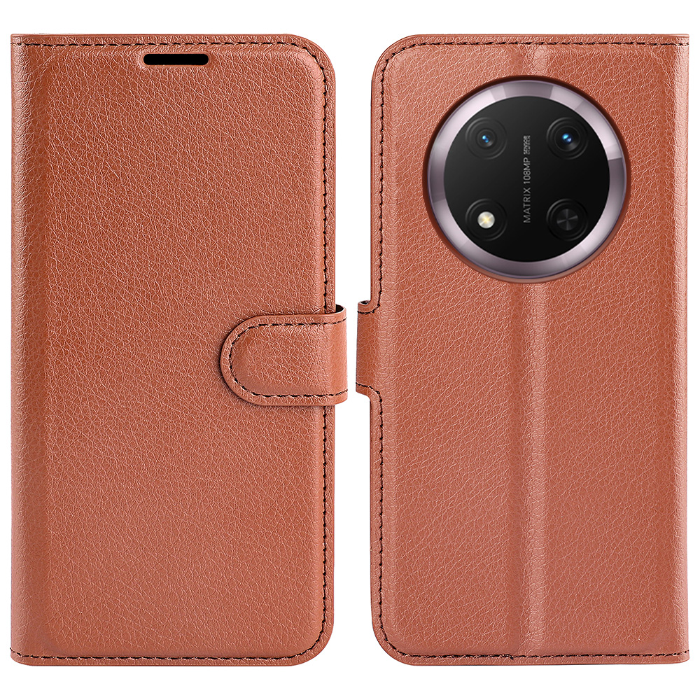 For Honor Magic7 Lite 5G / X9c 5G / X60 Pro 5G Case Litchi Texture Shockproof Leather Wallet Phone Cover - Brown
