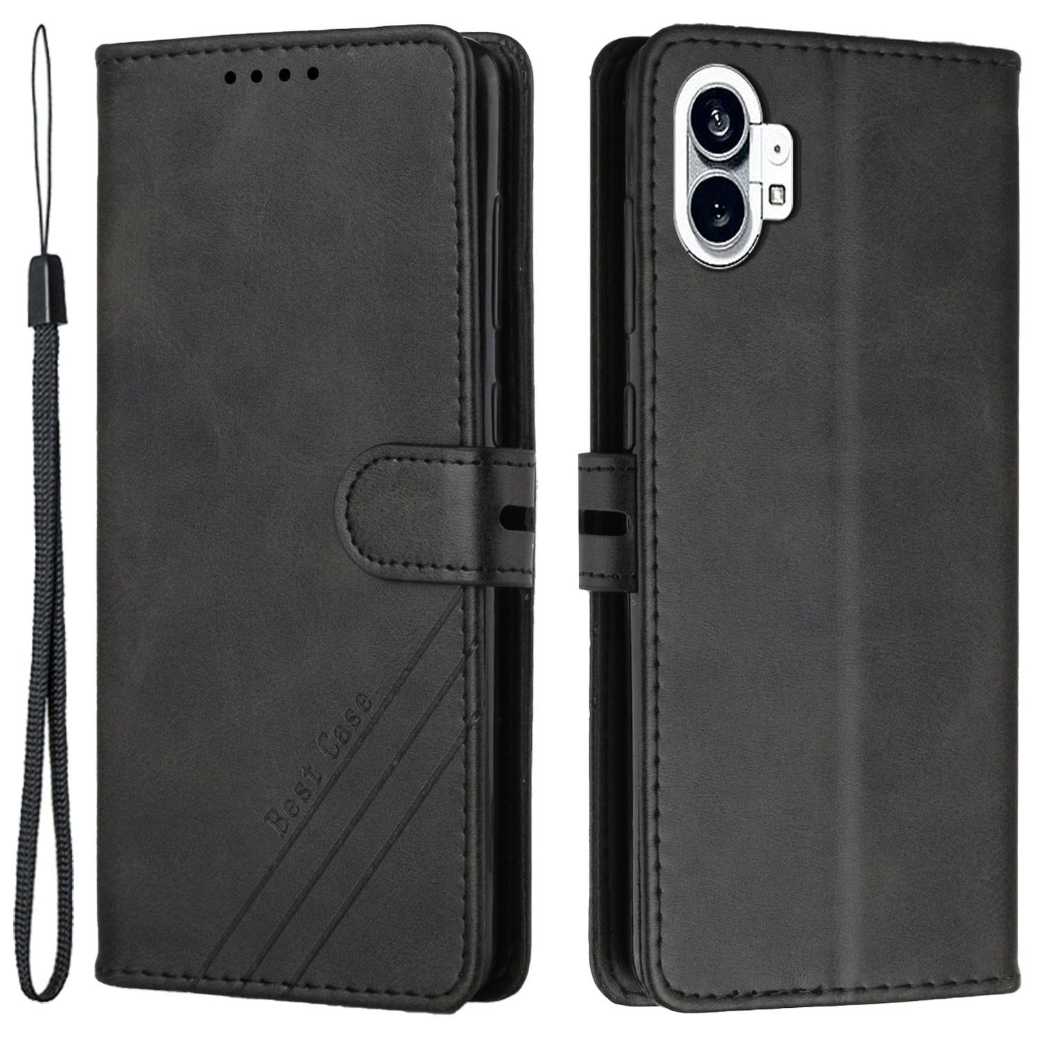 

Kuhpferdstexturhülle Für Nichts Telefon (1) 5G, Linie Eingeprägter PU Leder Flip Wallet Stand Business Style Schockdelie Handy Deckung - Schwarz, Nothing phone (1) 5G