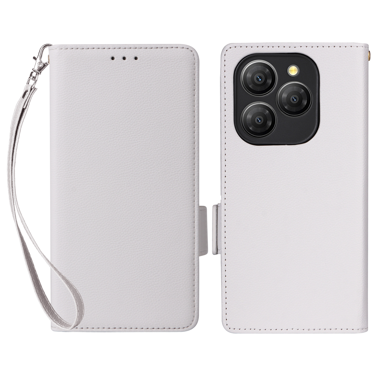 For Blackview Shark 9 5G Case with Wrist Strap Litchi Texture PU Leather Wallet Phone Cover - White