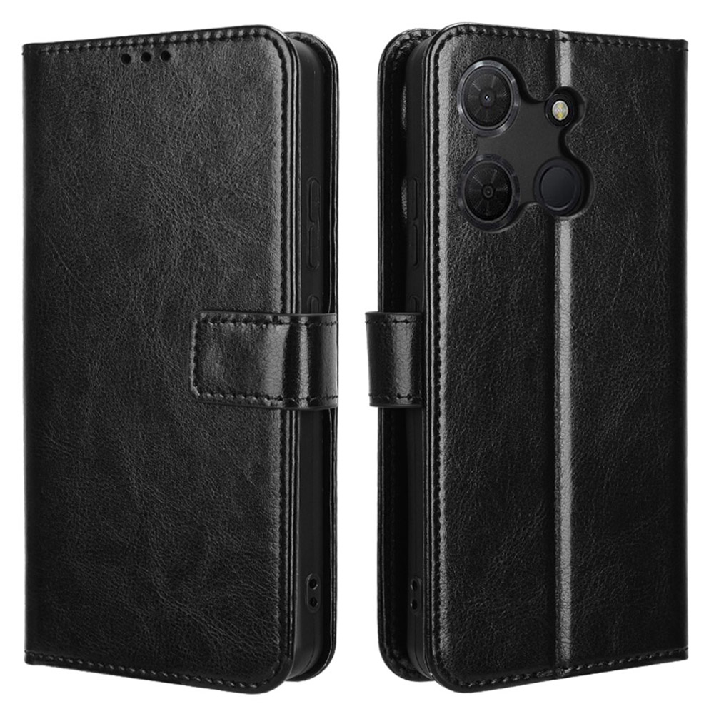For TCL 503 Case Crazy Horse Texture PU Leather Phone Wallet Cover - Black