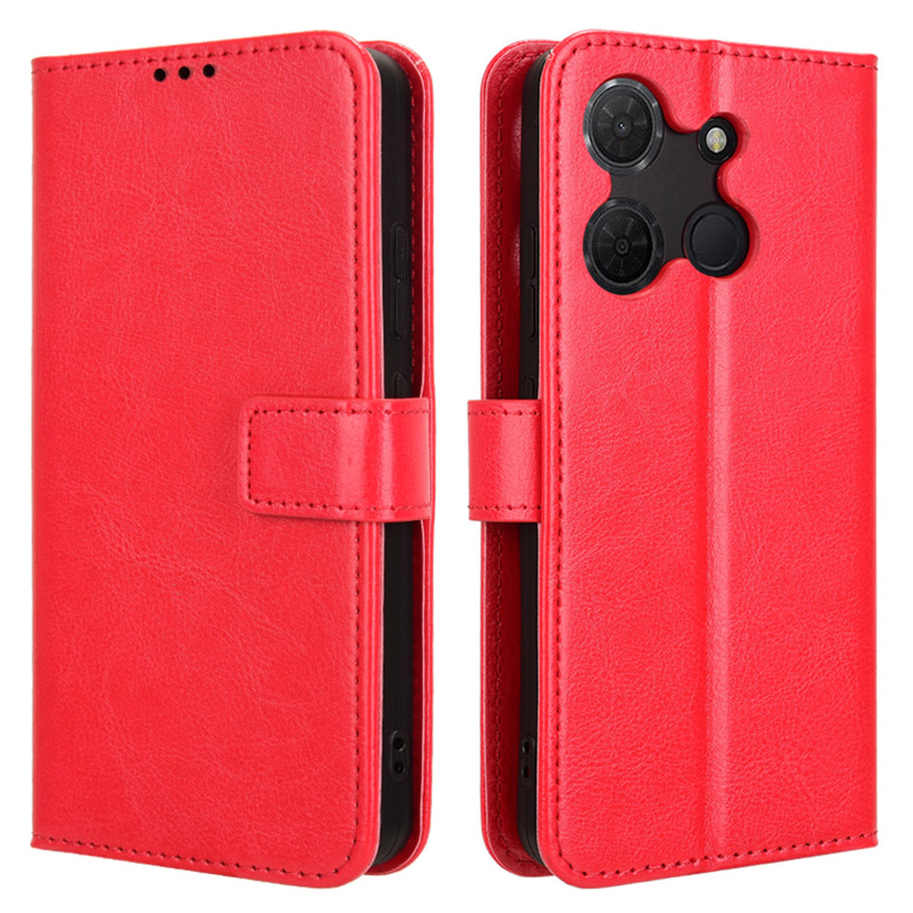 For TCL 503 Case Crazy Horse Texture PU Leather Phone Wallet Cover - Red