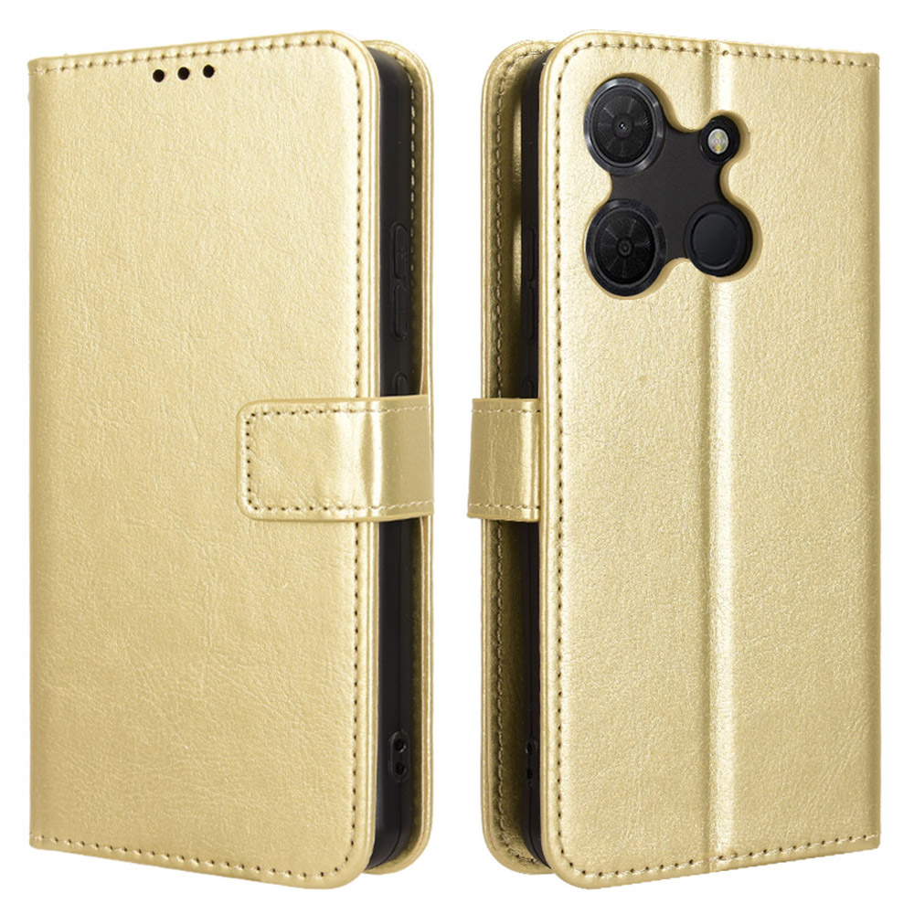 For TCL 503 Case Crazy Horse Texture PU Leather Phone Wallet Cover - Gold