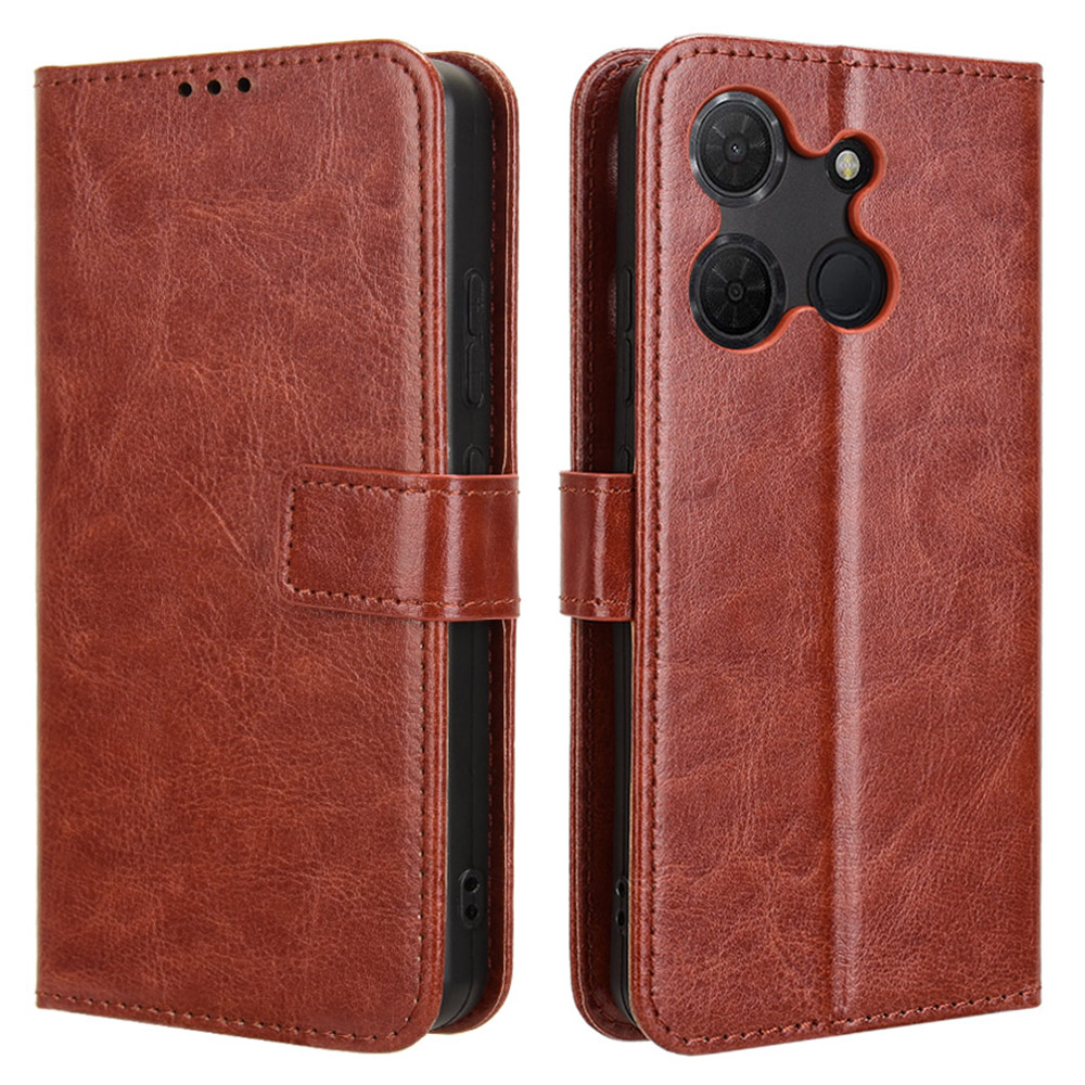 For TCL 503 Case Crazy Horse Texture PU Leather Phone Wallet Cover - Brown