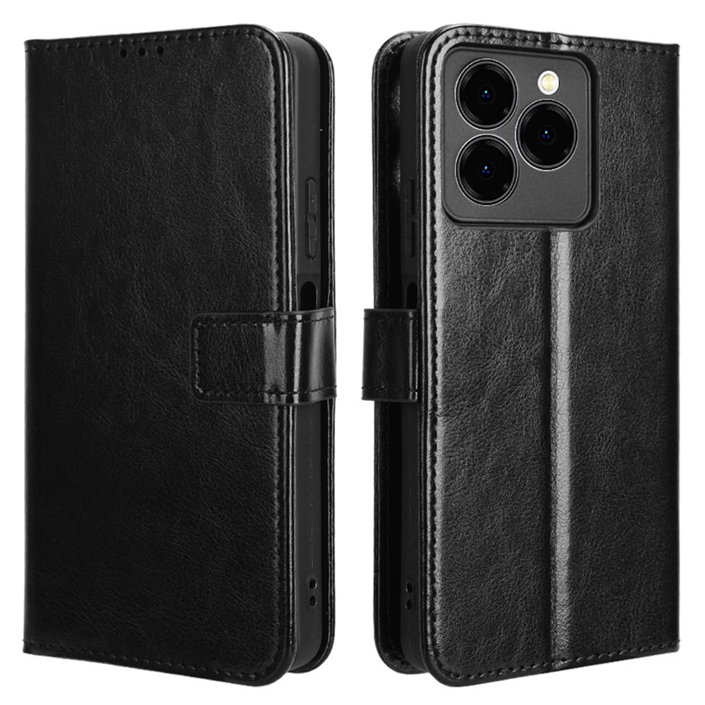 For Meizu Note 21 / Ulefone Note 20 Pro Case Crazy Horse Texture PU Leather Phone Wallet Cover - Black