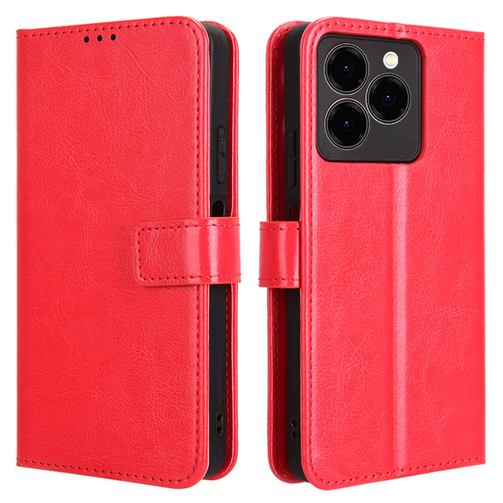 For Meizu Note 21 / Ulefone Note 20 Pro Case Crazy Horse Texture PU Leather Phone Wallet Cover - Red