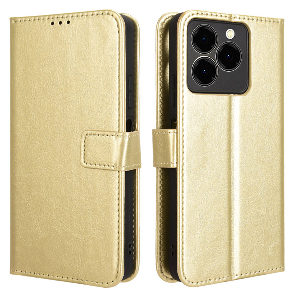 For Meizu Note 21 / Ulefone Note 20 Pro Case Crazy Horse Texture PU Leather Phone Wallet Cover - Gold
