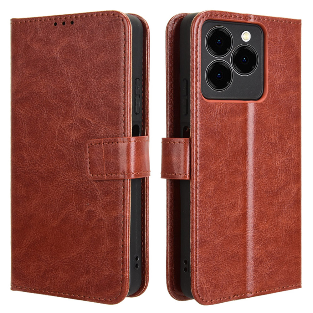 For Meizu Note 21 / Ulefone Note 20 Pro Case Crazy Horse Texture PU Leather Phone Wallet Cover - Brown